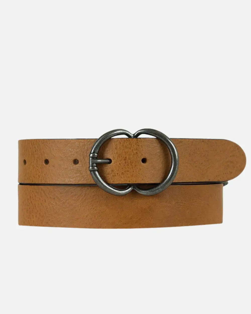 Double C Ring Buckle Leather Waist Belt