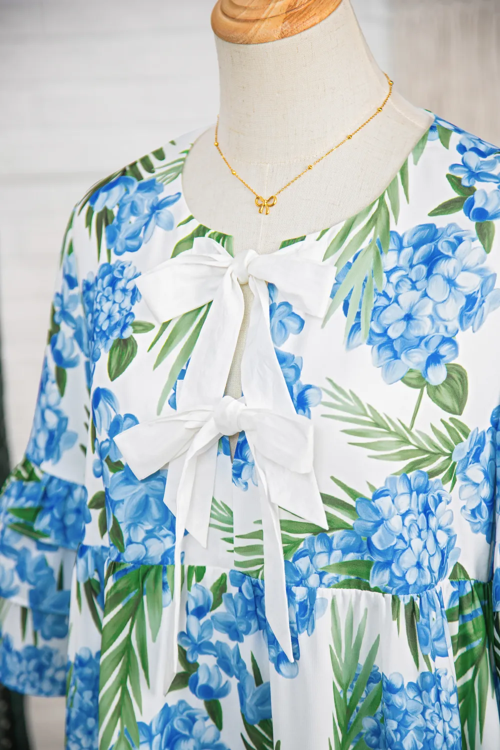 Blue Floral Ribbon Ruffle Dress