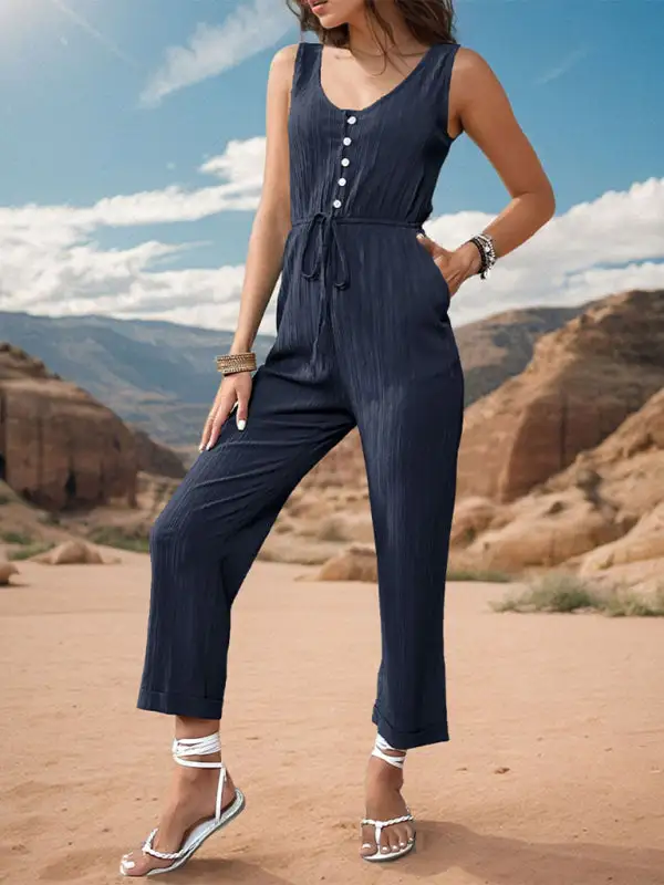 Simple Clean Texture Vest Jumpsuit