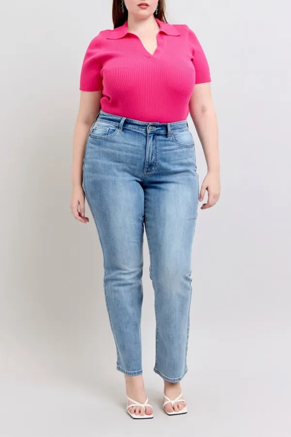 Blue Retro Simple Slim-Fit  Trousers
