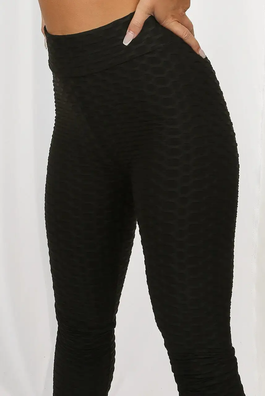 Textured Black Leggings For Edgy Casual Style
