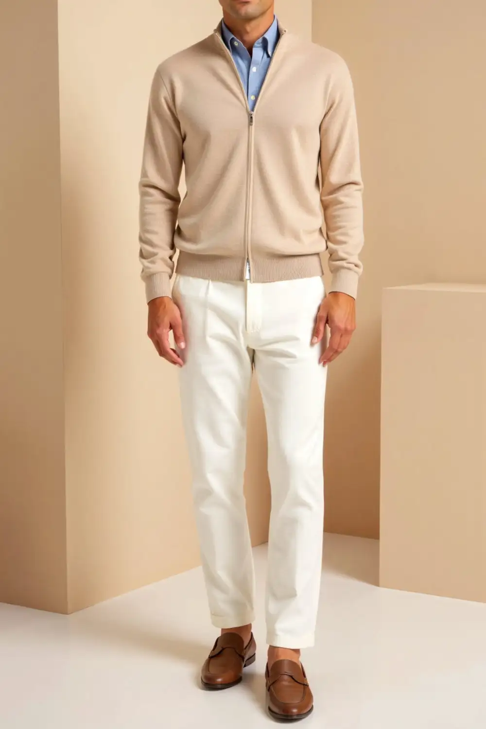 Knit High Neck Zip Front Cardigan