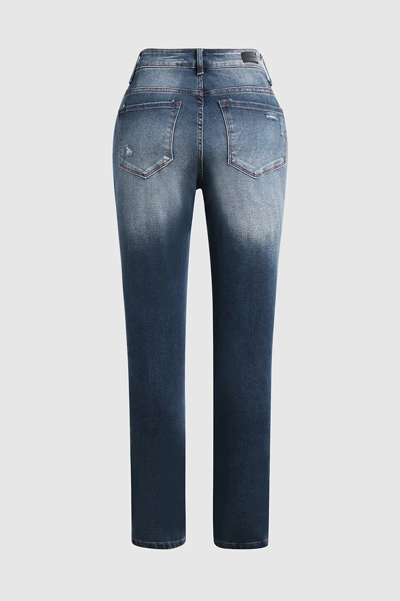 Plaid Panel Patched Mid Rise Skinny Jeans