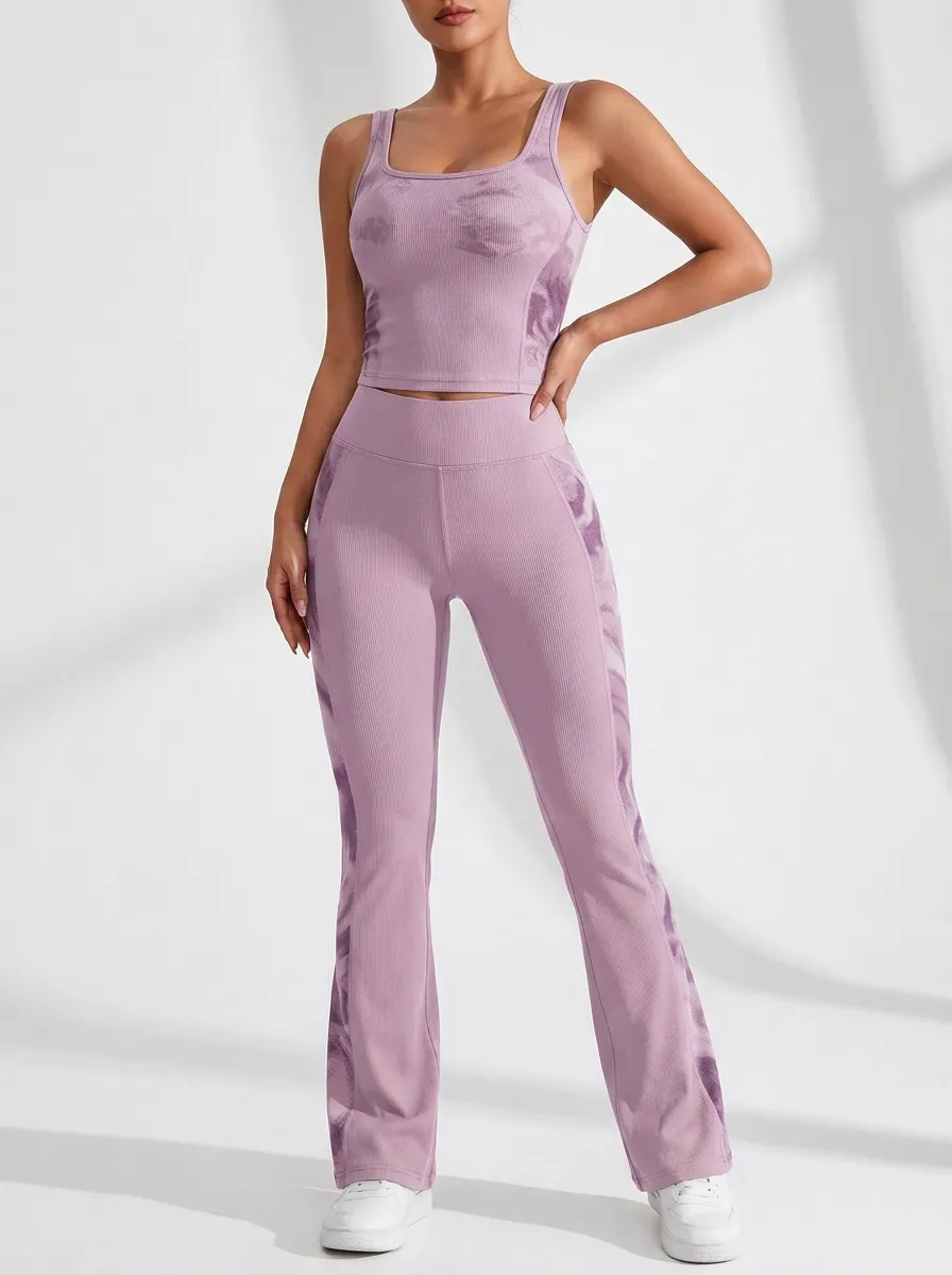 Tie Dye Ribbed Flare Active Set