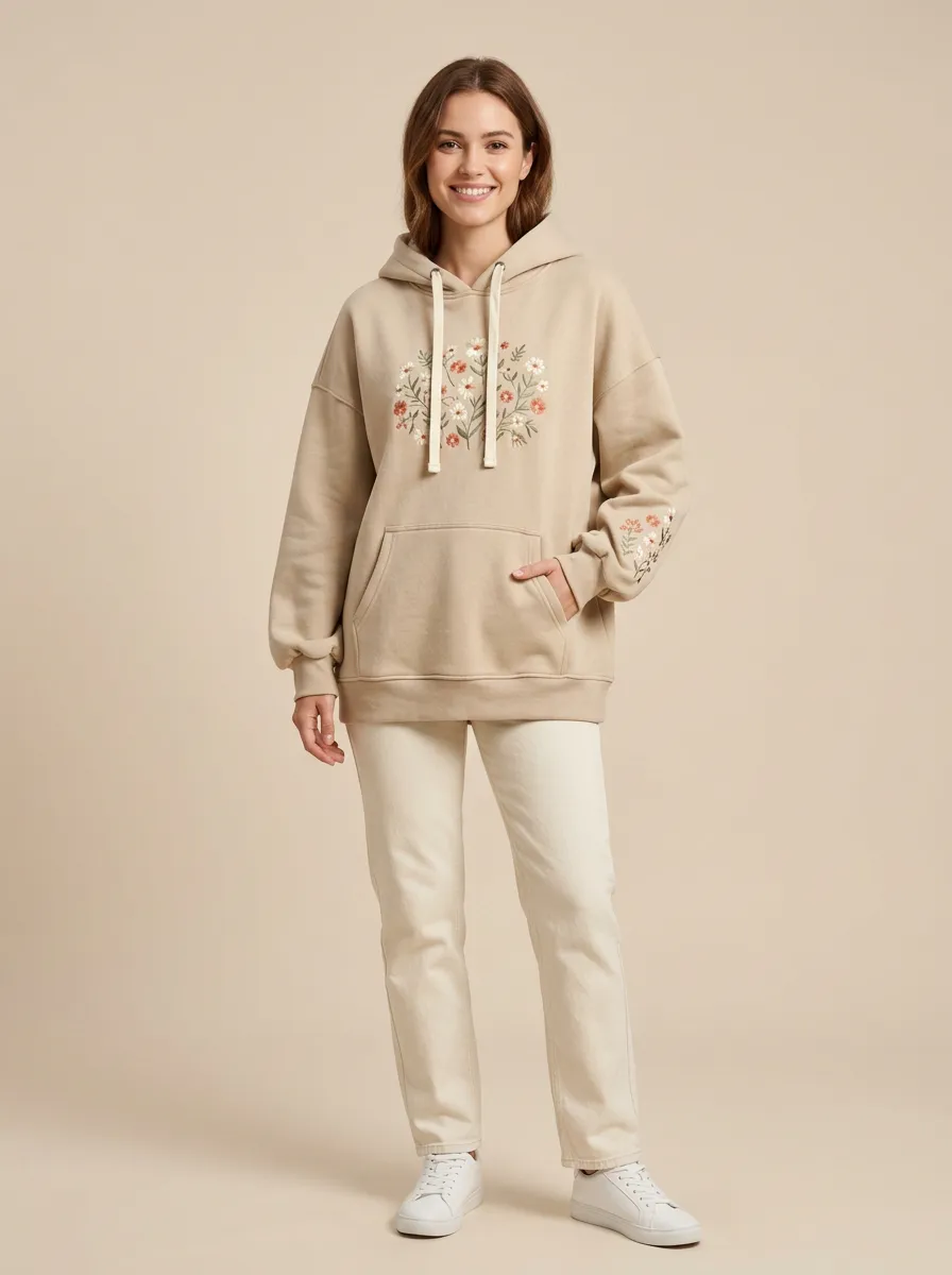 Women's Botanical Wildflower Graphic Nature Inspired Modern Layer Hoodie