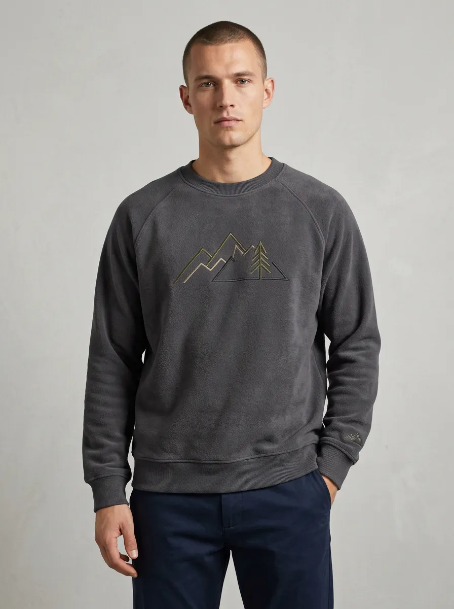 Men's Charcoal Outdoor Mountain Pine Tree Fleece Sweatshirt