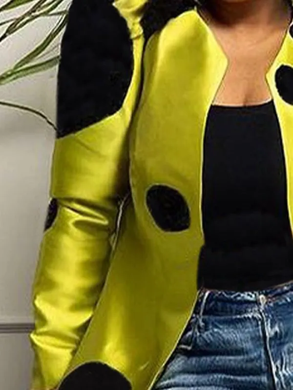 Women's Loose Fit Pleated Polka Dot Patchwork Cardigan