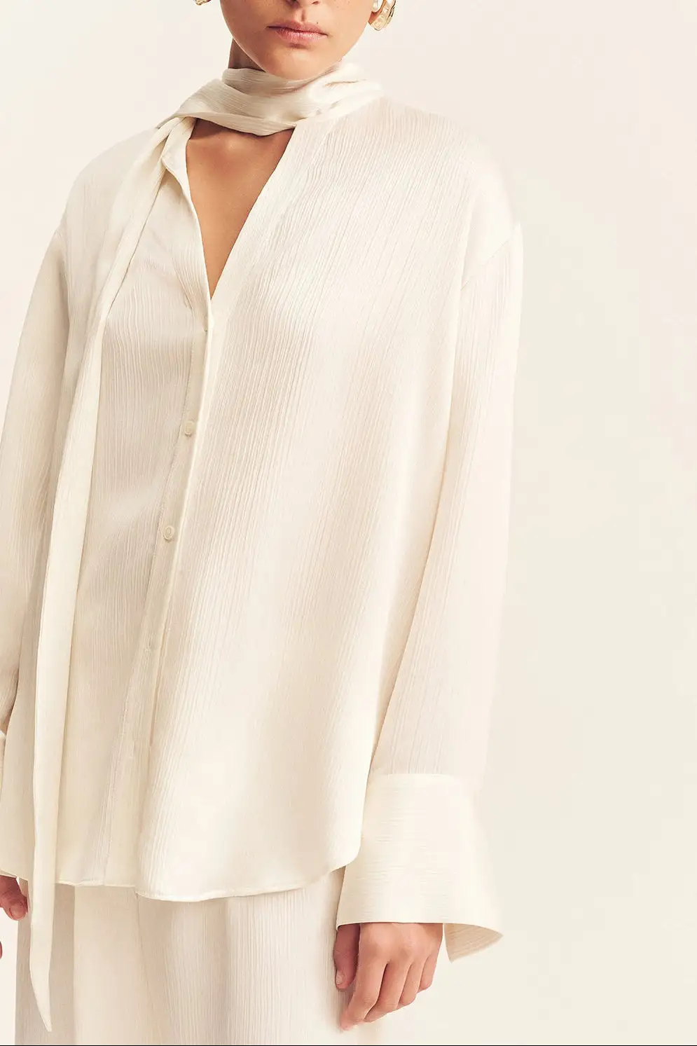 Textured Button Front Relaxed Fit Shirt