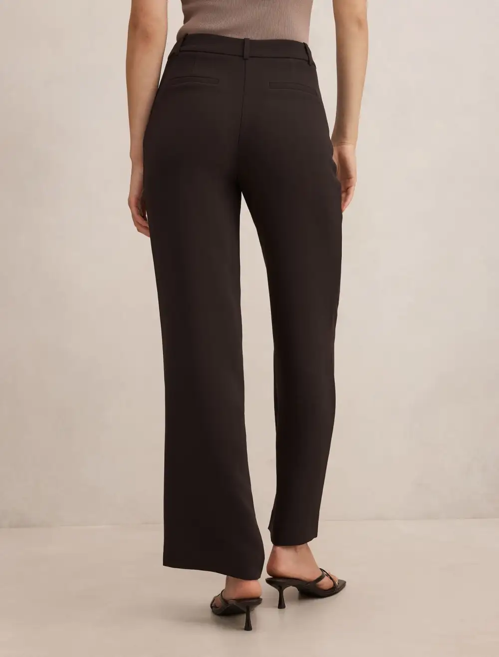 Black Mid Waist Straight Leg Pants
