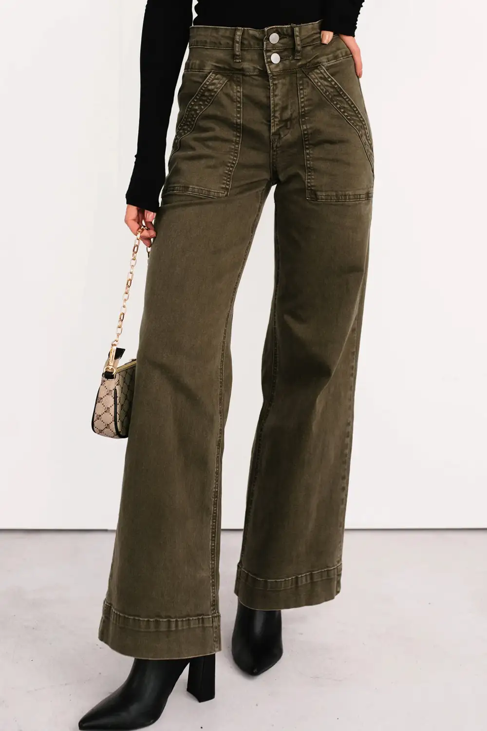 Women's Double Waistband Loose Straight Jeans