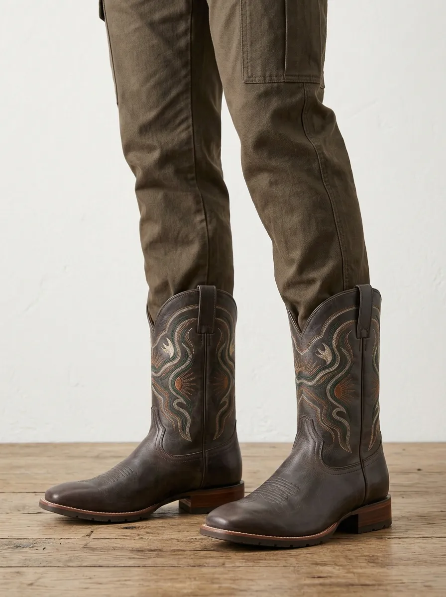 Women's Western Sun Embroidery Cowboy Boots