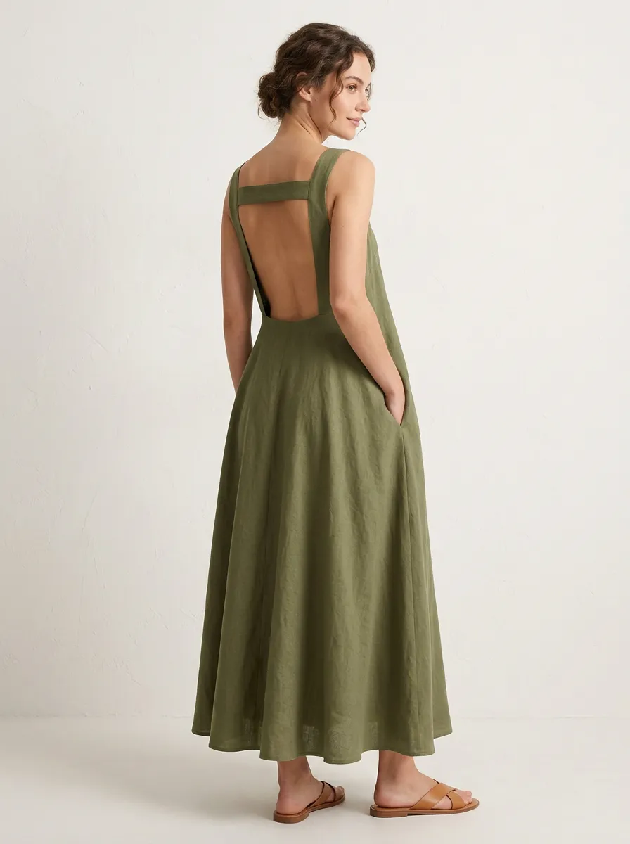 Women's Summer-Ready Casual Linen Maxi Backless Dress