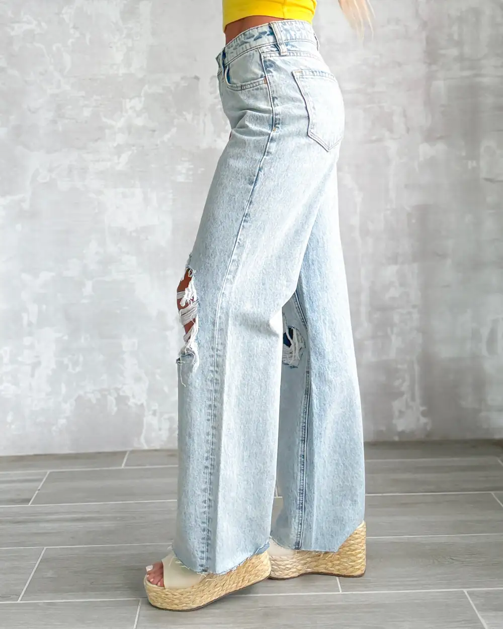 Wide-Leg Distressed Jeans