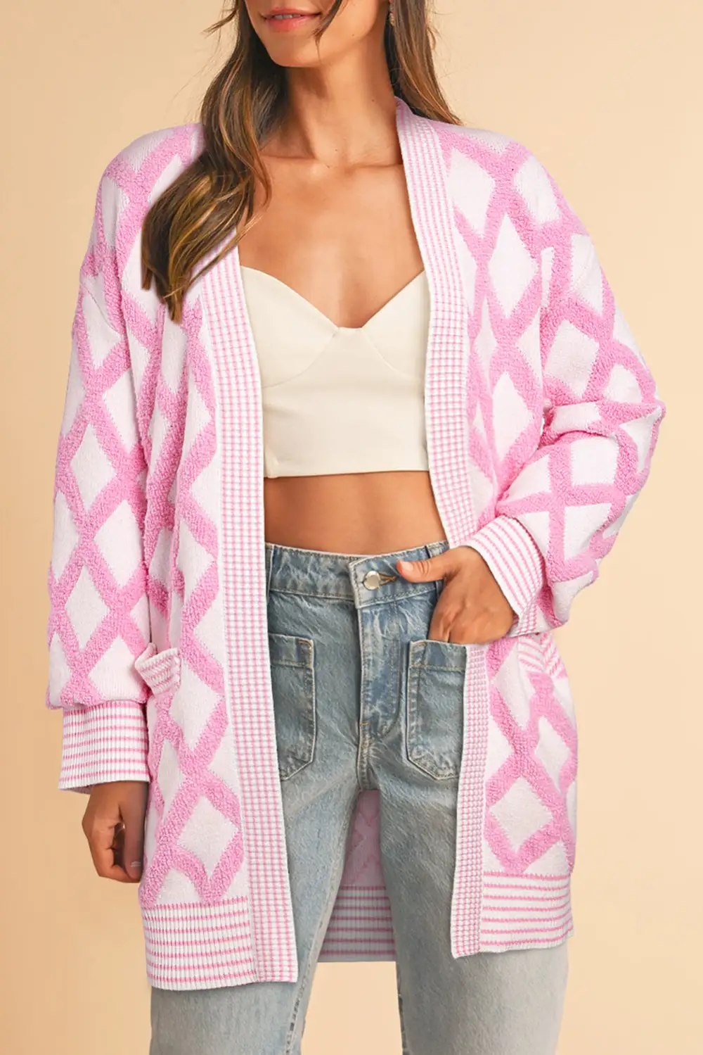 Pocketed Open Front Cardigan