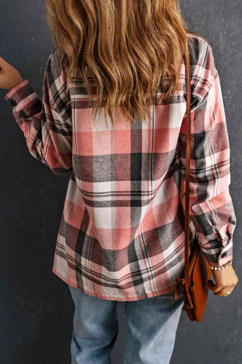Longline Dropped Shoulder Plaid Pocket Detail Shirt