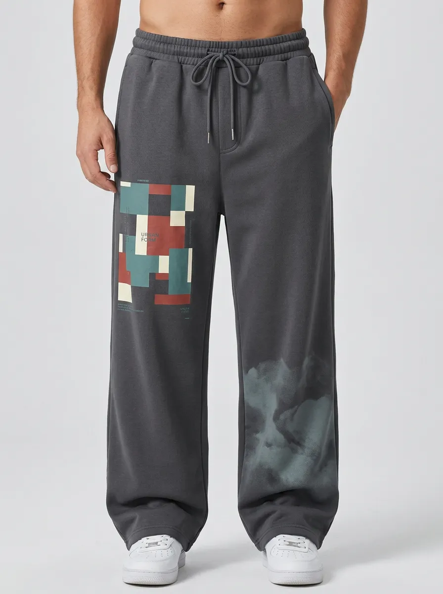 Geometric Cloud Wash Straight Sweatpants