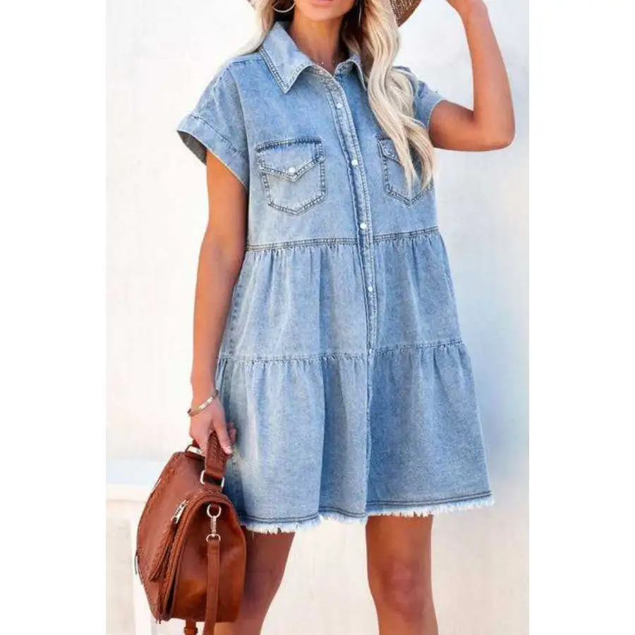 Raw Hem Button Down Mini Dress