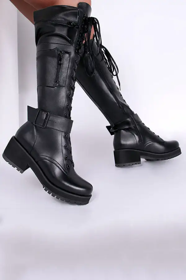 Round-Toe Lace-Up Boots