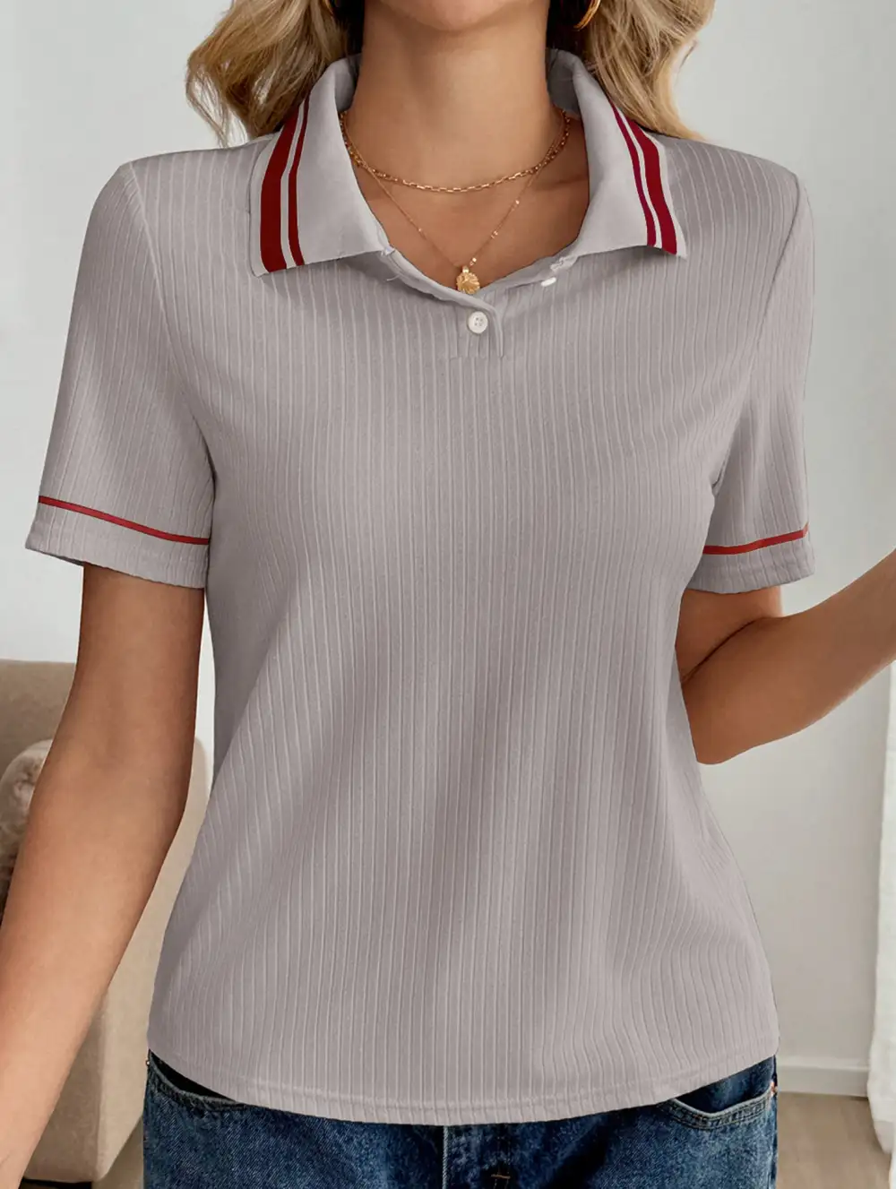 Retro Striped Collared Polo Shirt