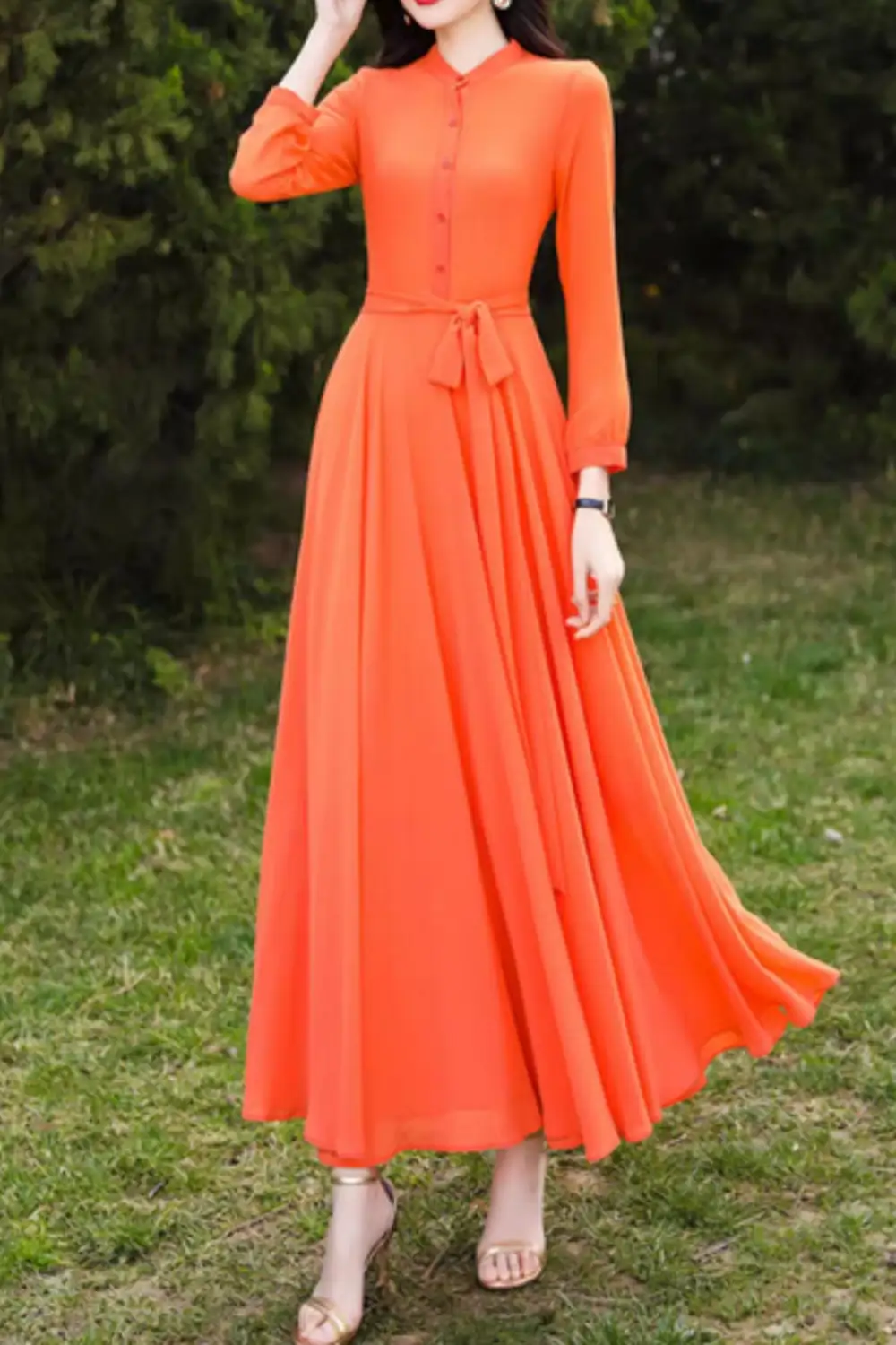 Refined Chiffon Long Sleeve Maxi Dress