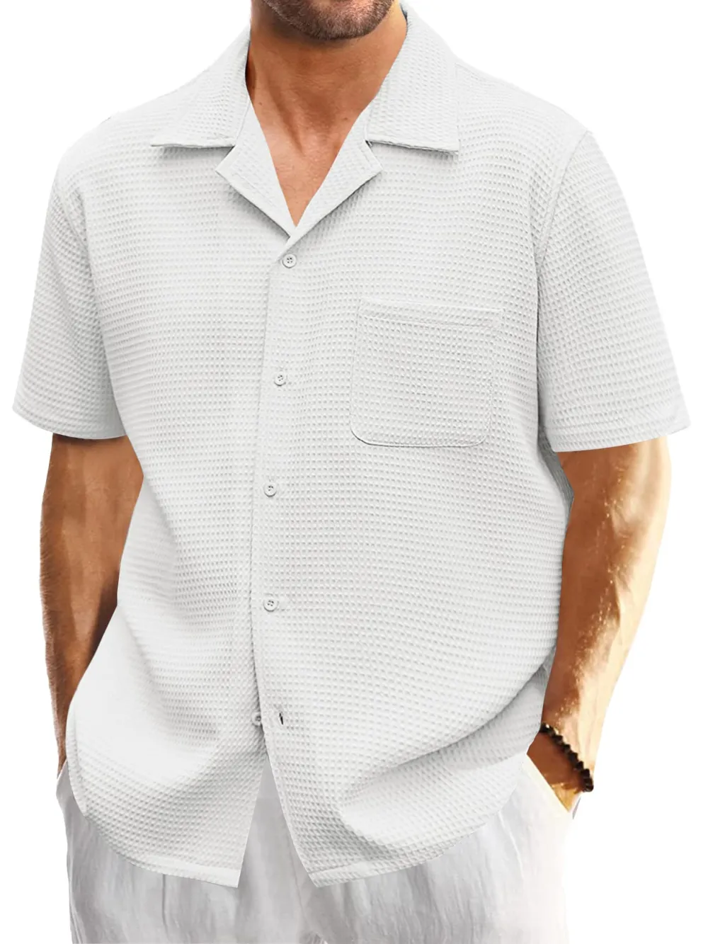 Textured Knit Open Collar Shirt
