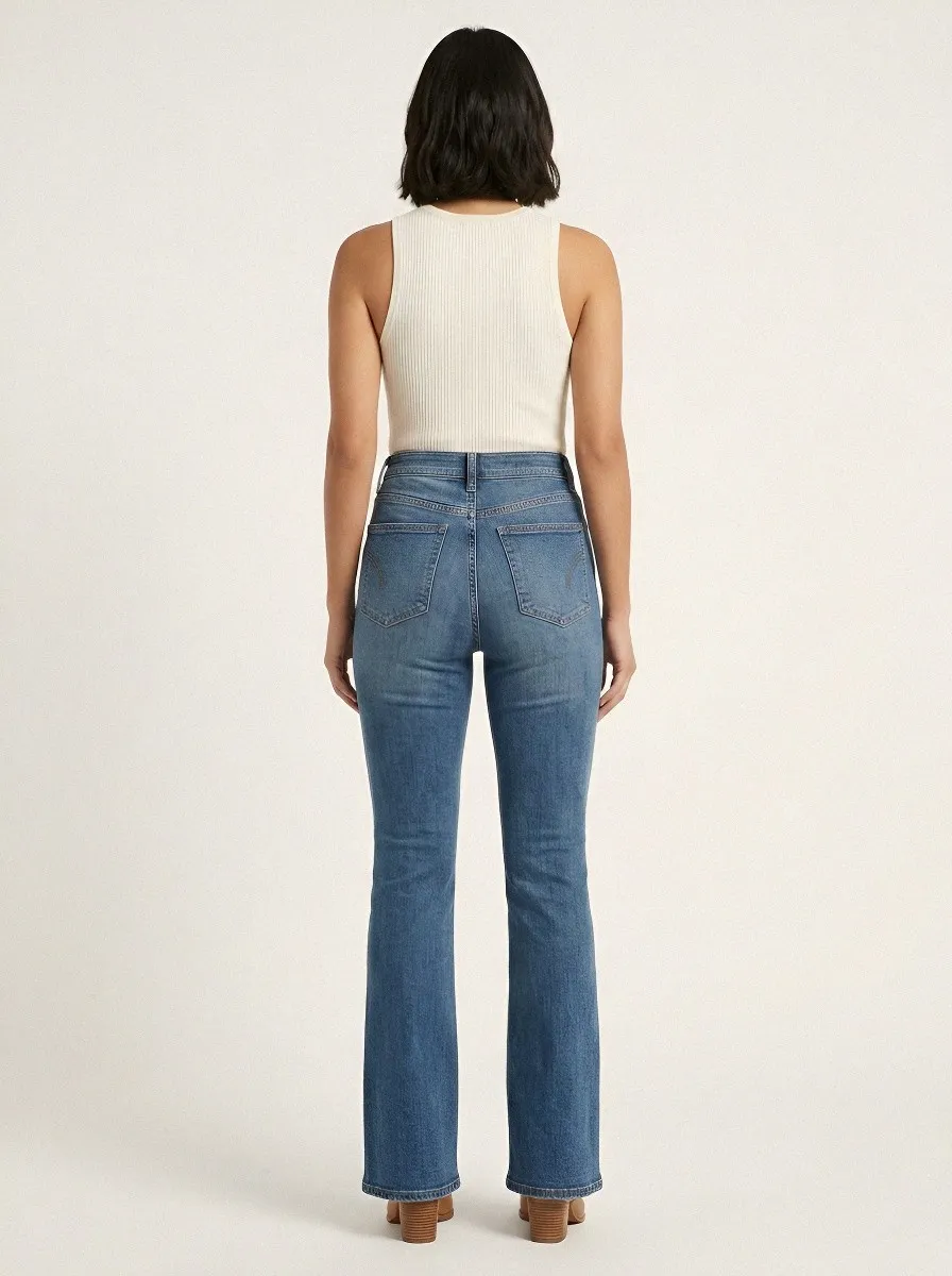 Stretch Vintage-Wash Seamed Women's High-Waist Stretch Flare Jeans