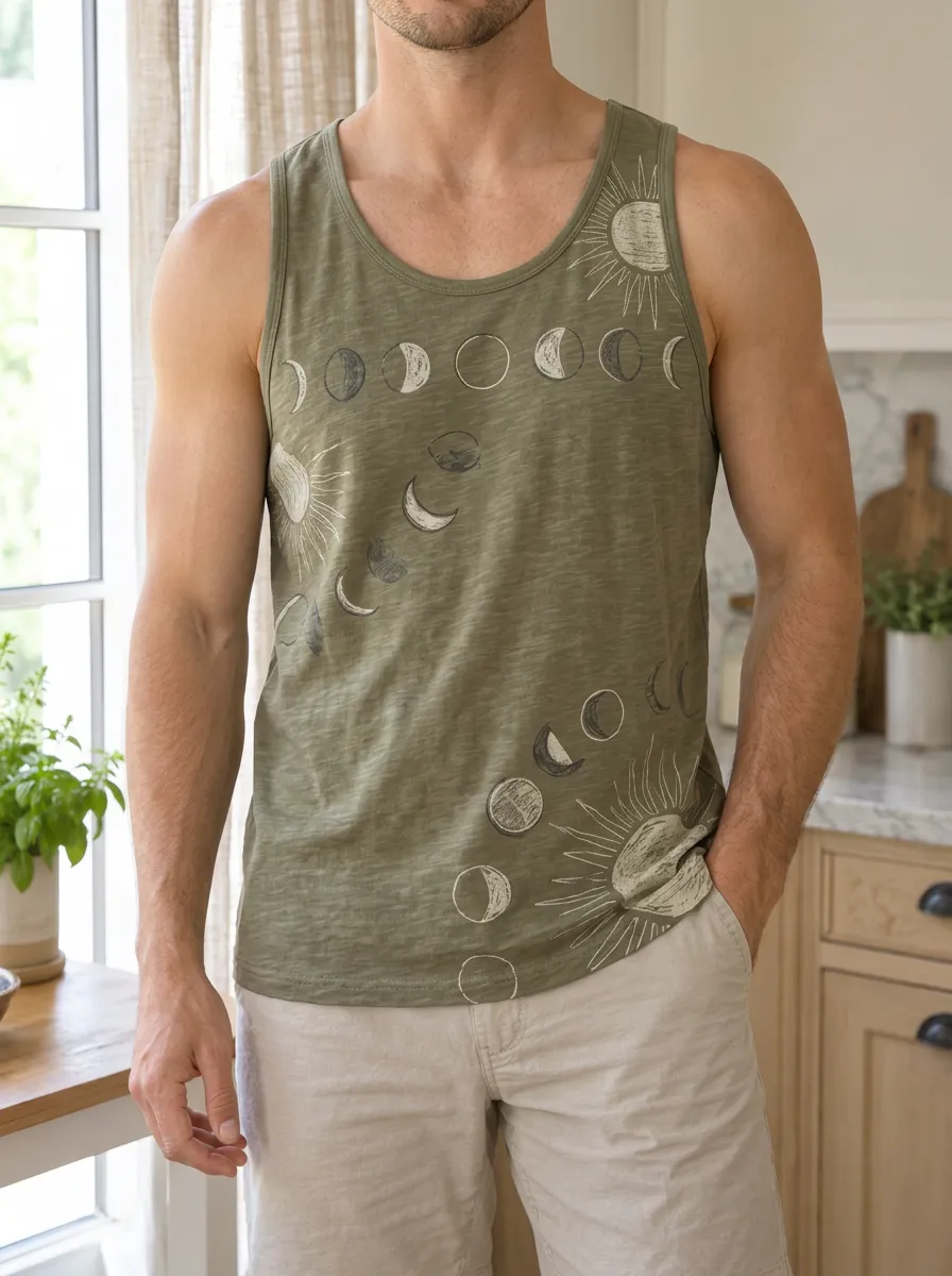 Men's Celestial Moon Phases Sun Tank Top