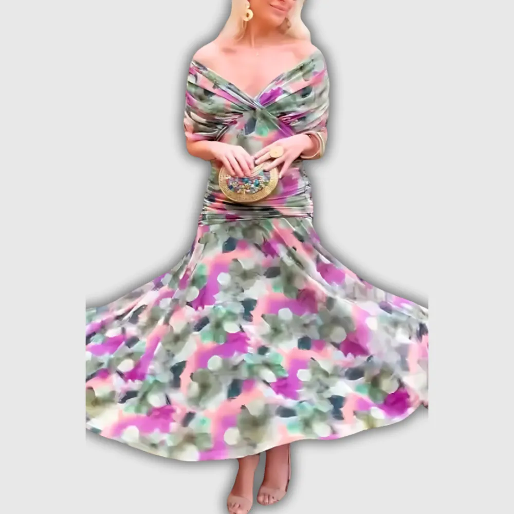 V-Neck Floral Printed Casual Dress
