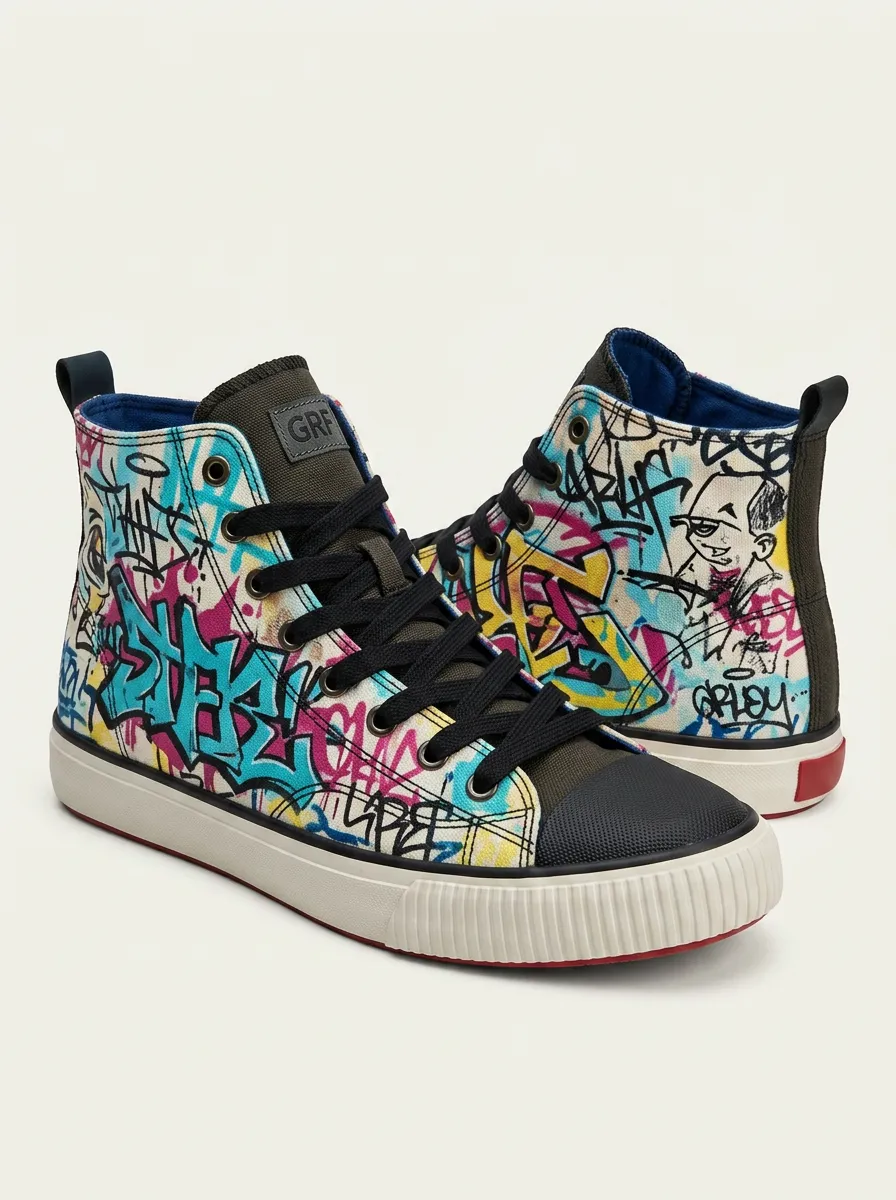 Heritage Streetwear Graffiti Art Printed Canvas Shoes