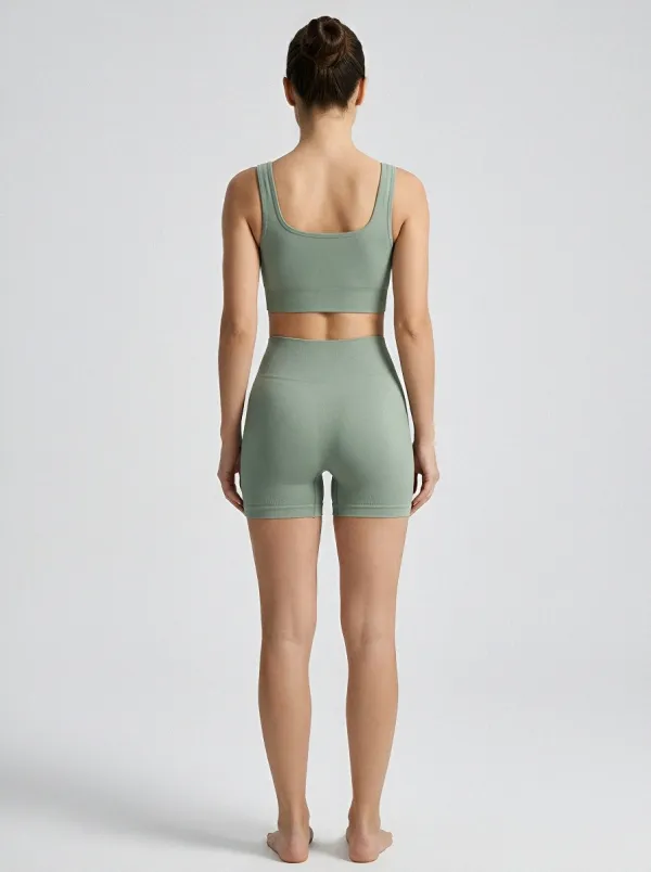 Athletic Ribbed Texture Seamless Design Street Style Women's Tank Top And Sports Shorts Set