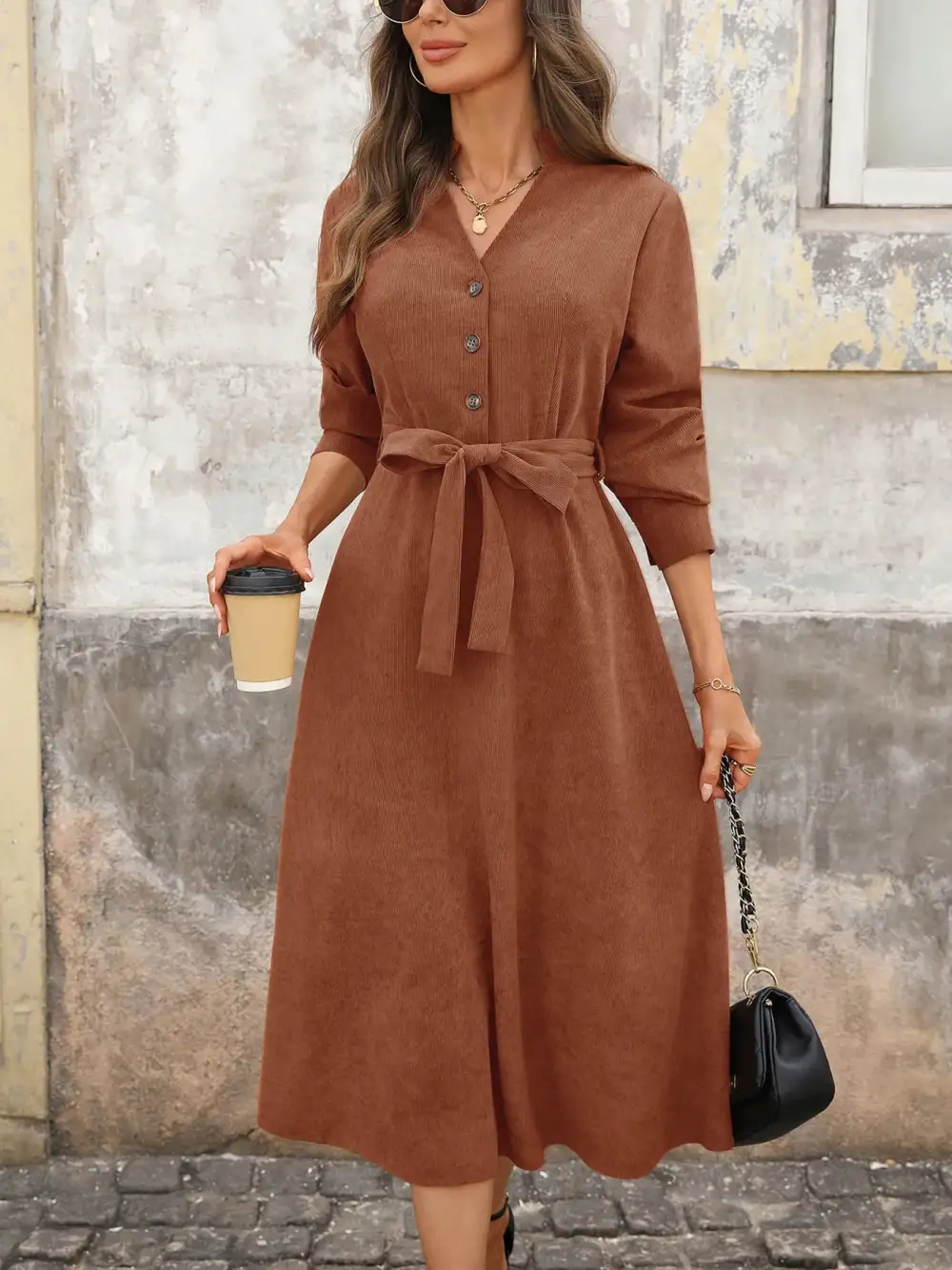 Elegant Long Sleeve Midi Dress