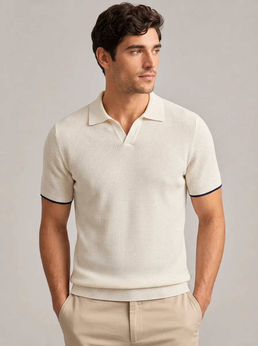 Men's Equestrian Lover Horse Pattern Printed Waffle Knit Polo Shirt