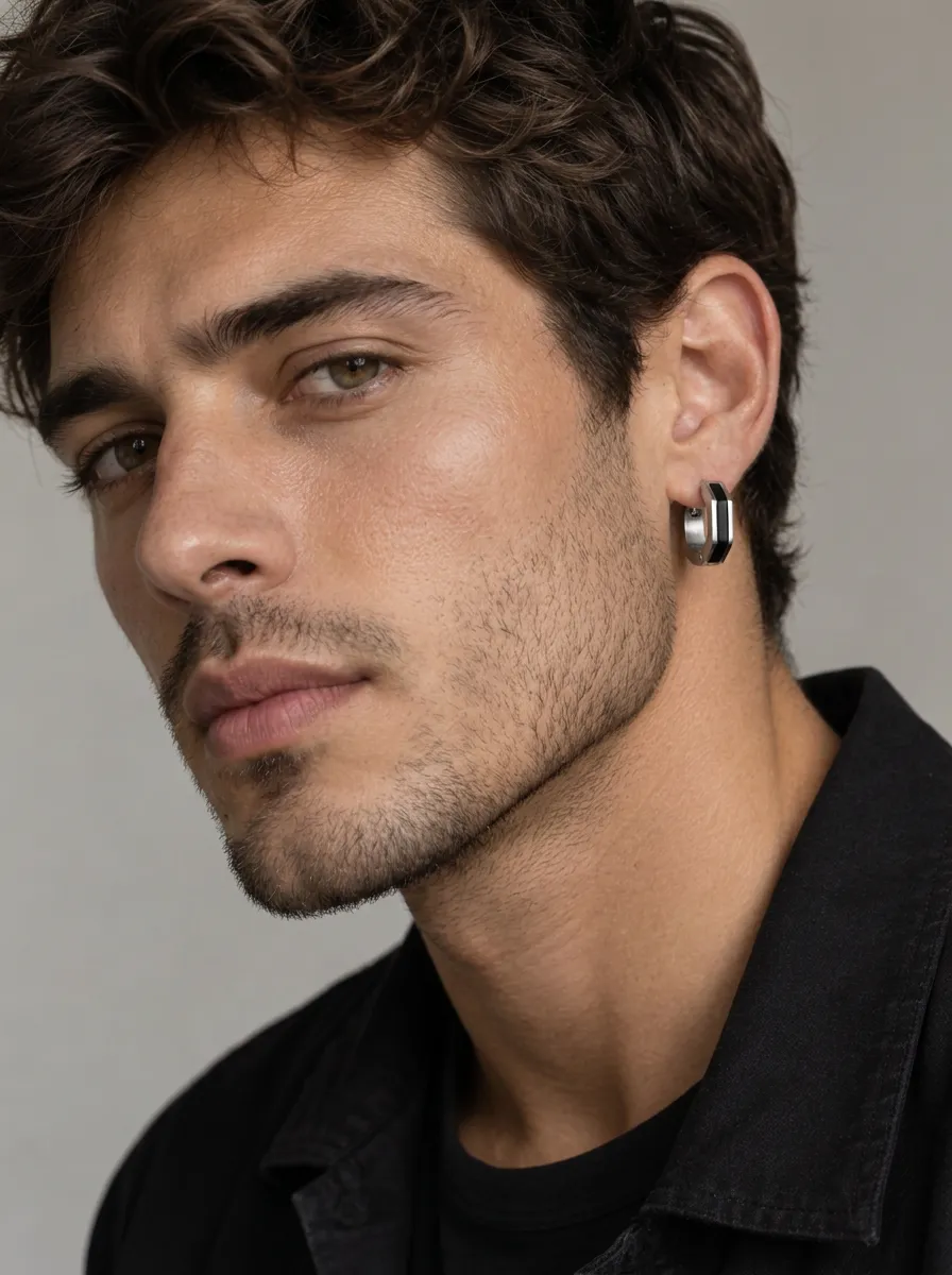 Men's Minimalist Geometric Striped Hoop Earrings