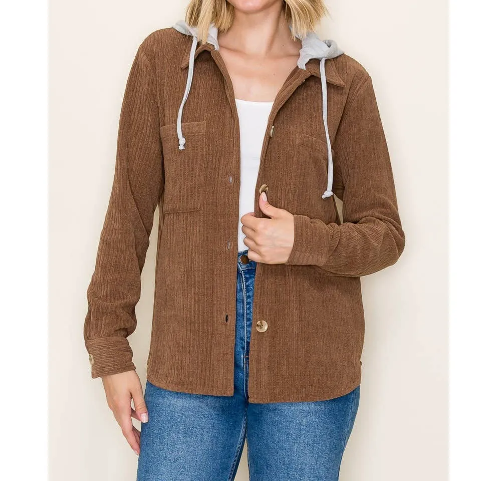Corduroy Hooded Button Up