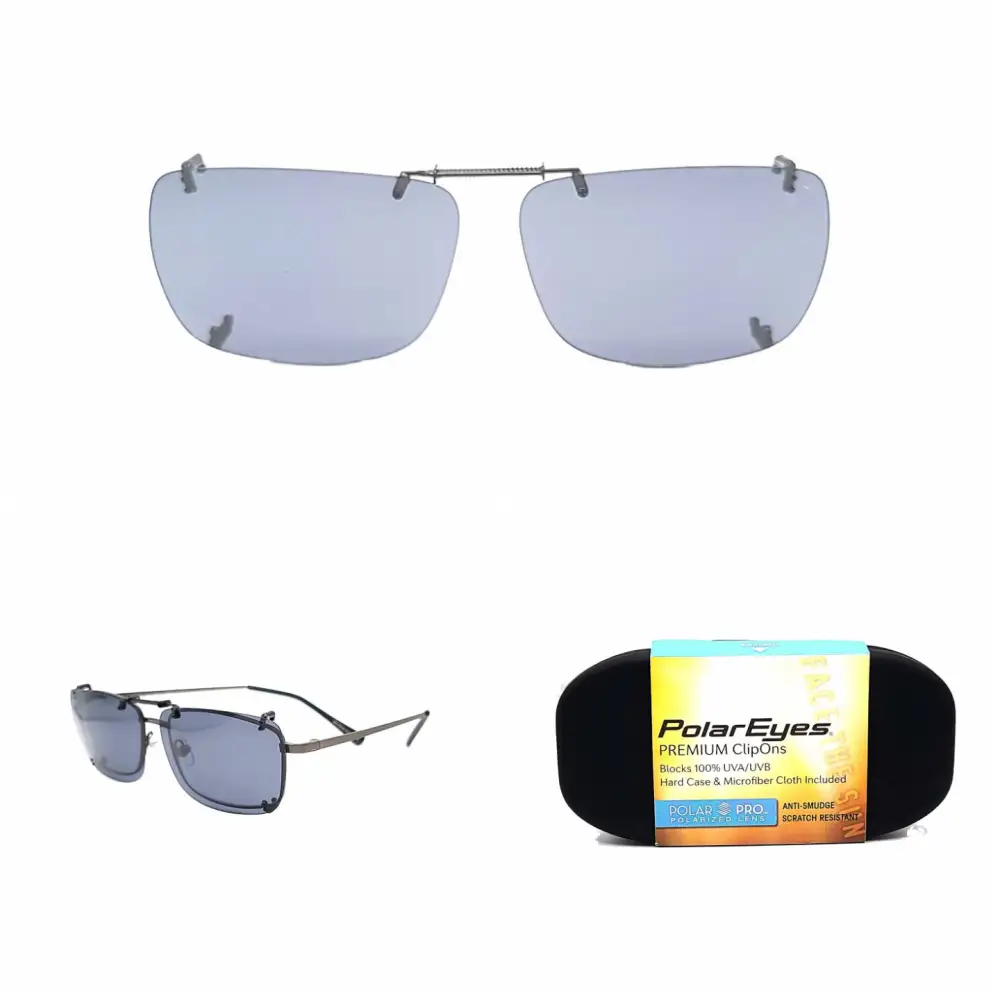 Frameless 54mm Rectangular Polarized Clip-On Sunglasses for Plastic Frames