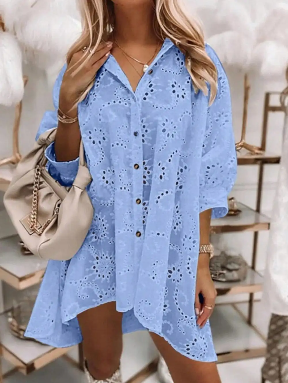Openwork Flower Button Shirt