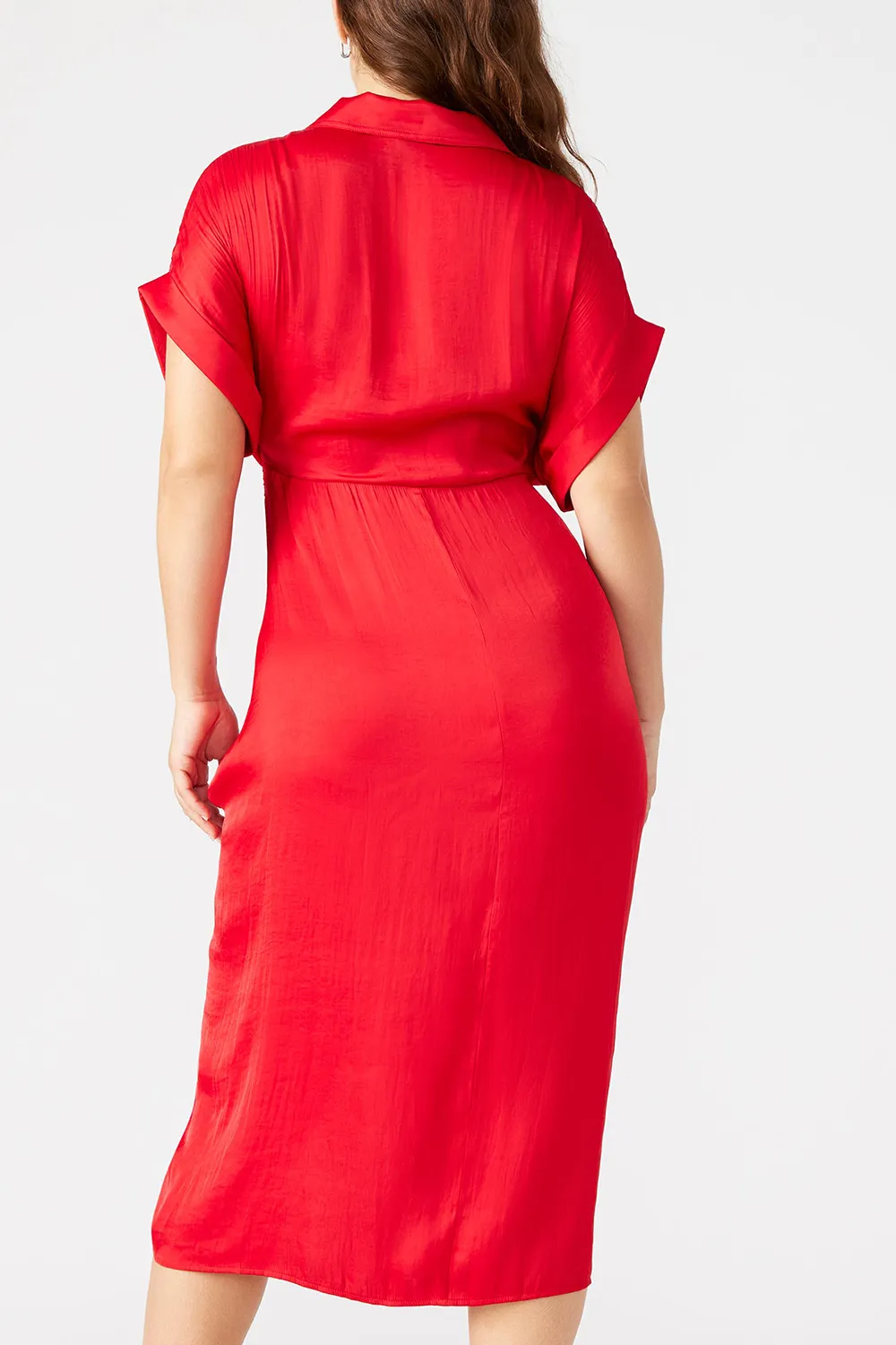 ROLLED COLLAR DRESS RED