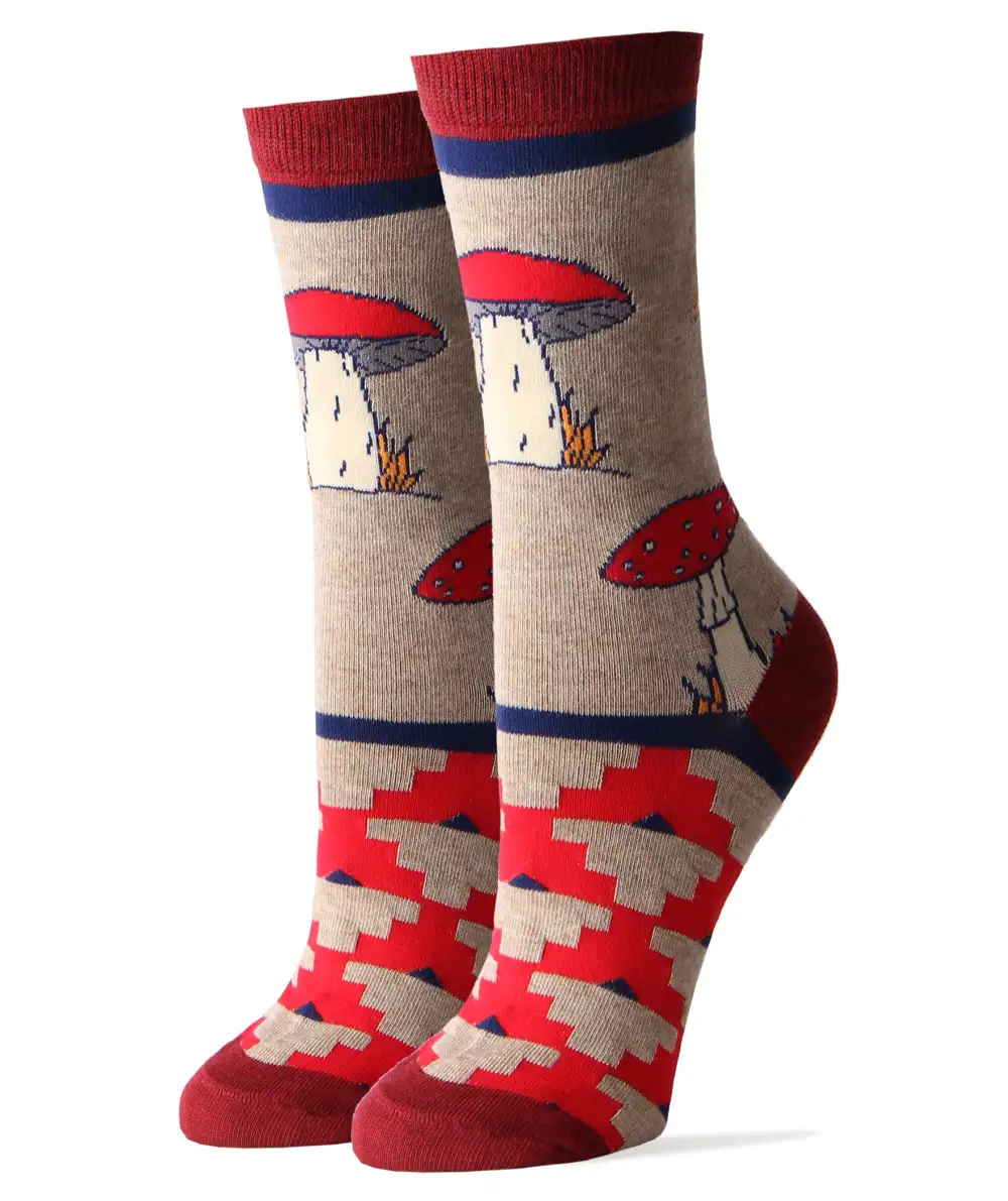 Cotton Blend Mushroom Motif Crew Socks