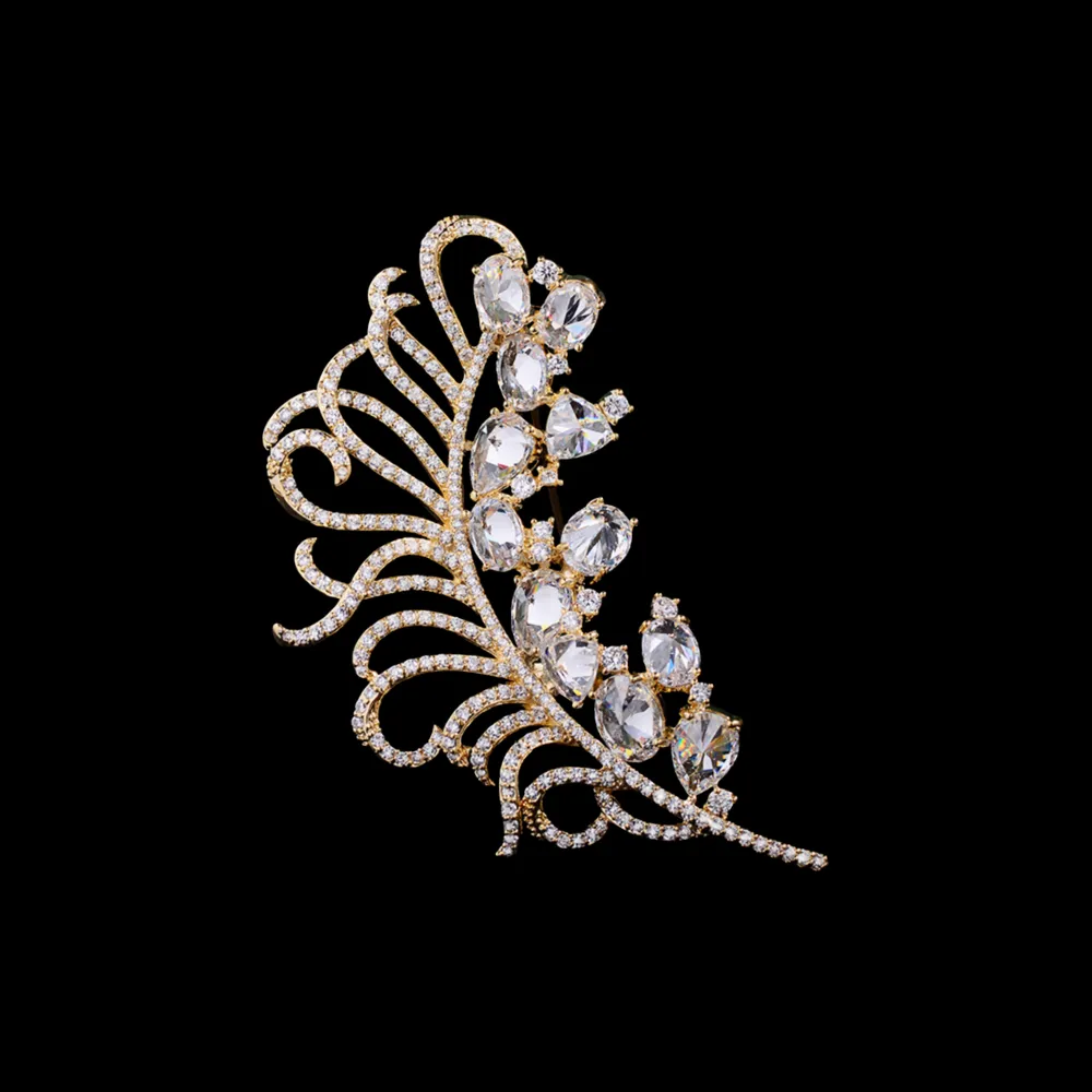 Textured Feather Crystal Brooch