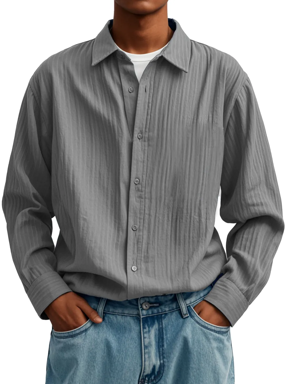 Long Sleeve Pleated Front Shirt