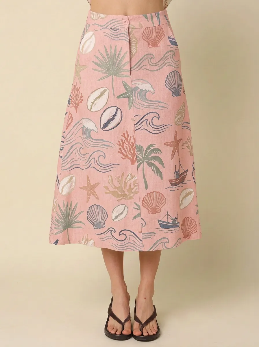 Women's Beach Lover Seashell Ocean Wave Printed Skirt