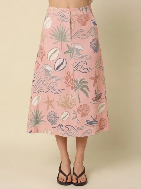 Women's Beach Lover Seashell Ocean Wave Printed Skirt