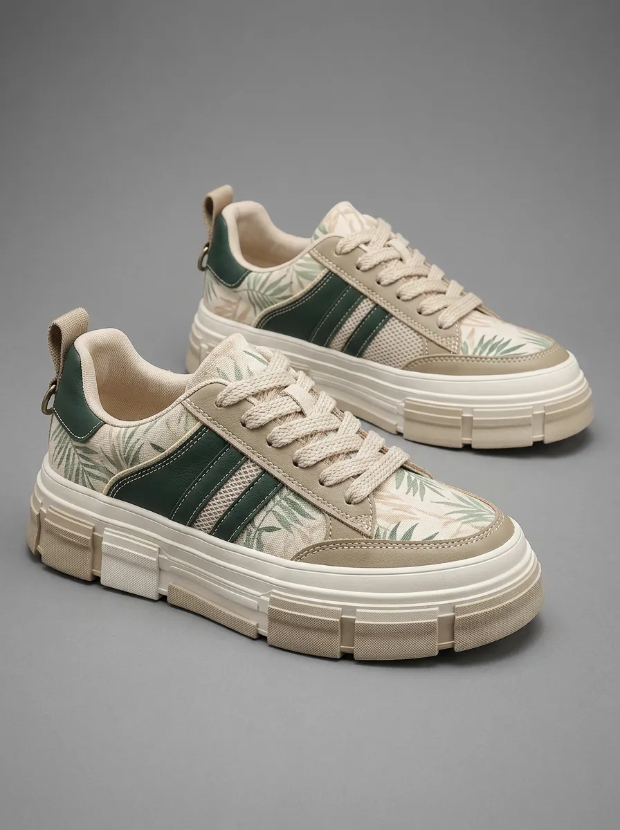 Men's Tropical Palm Leaf Pattern Printed Sneakers