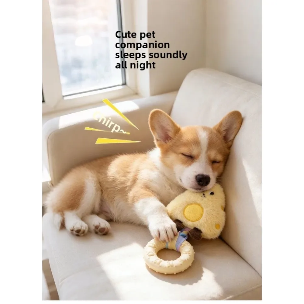 Squeaky Dog Teething Ring Toy Durable Rubber Chew Ring Plush Cartoon Puppy Molar Toy Interactive Bite Toy for Small Dogs Teddy Bichon