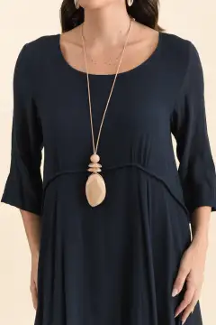Knee-Length Rayon Pocket Round-Neck Half-Sleeve A-Line Crescent-Waist Dress