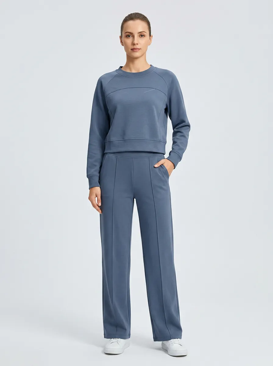 Women's Casual Sporty Blue Solid Color Stitched Lounge Set