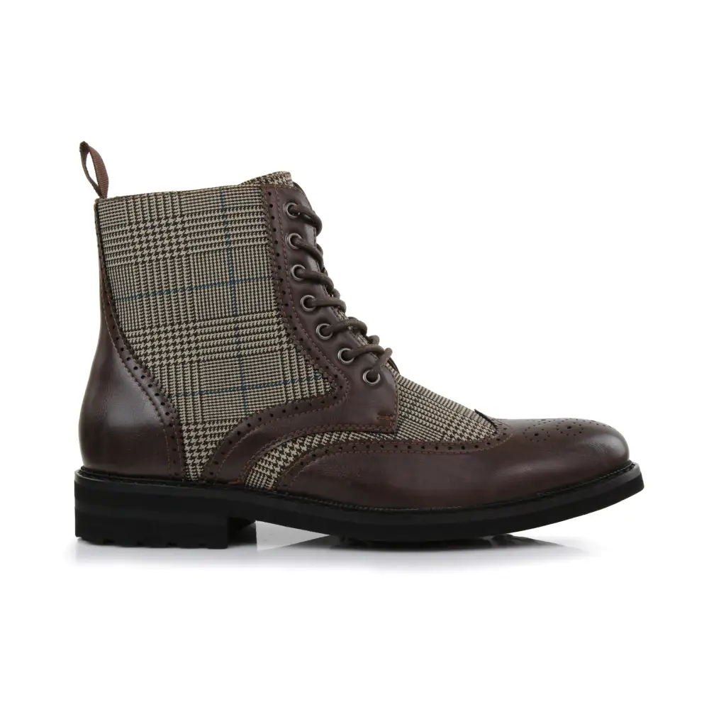 Faux-Leather Wingtip Brogue Motorcycle Boots
