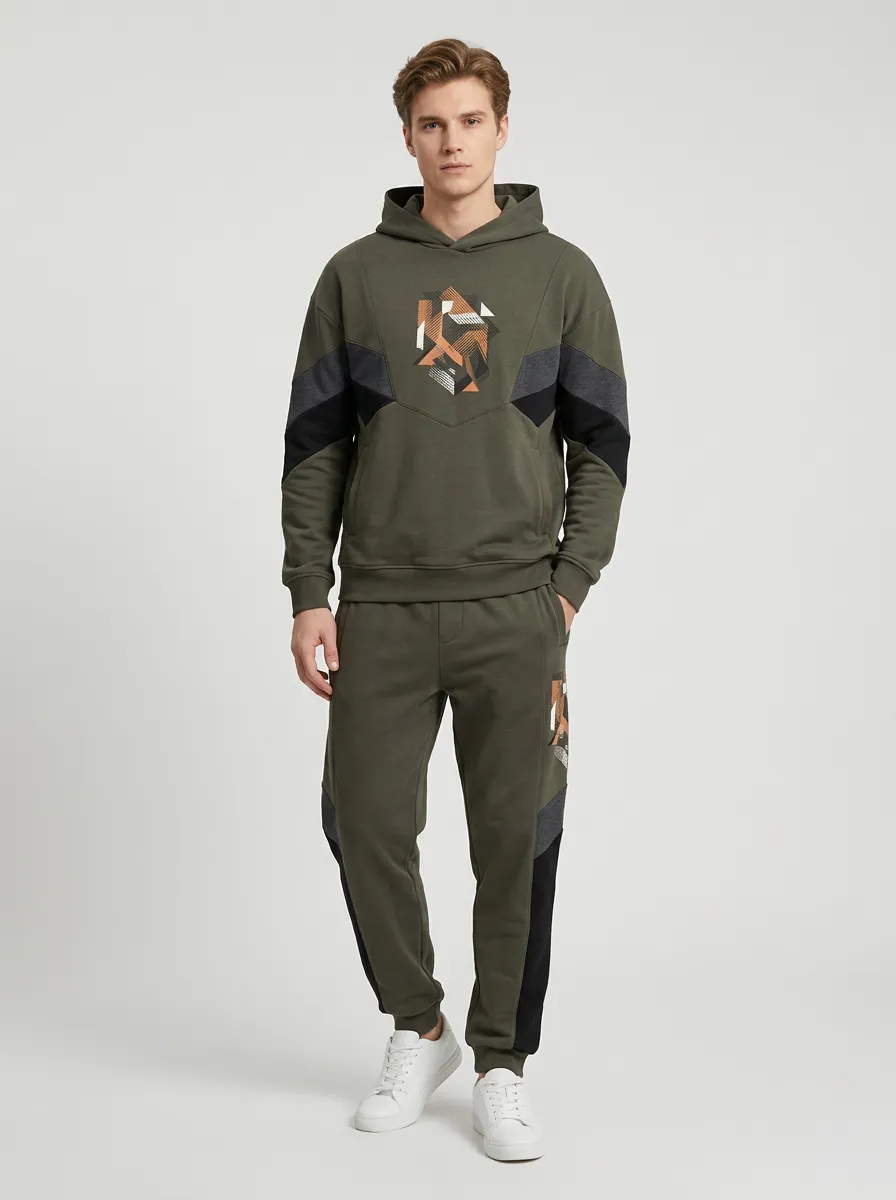 Men's Activewear Geometric Pattern Printed Hoodie Jogger Set