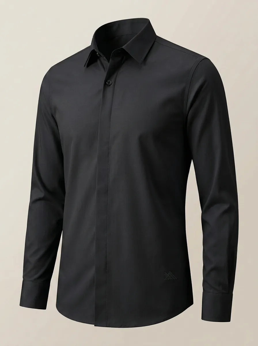 Men's Non-Iron Cotton Light Blue Minimalist Logo Printed Shirt