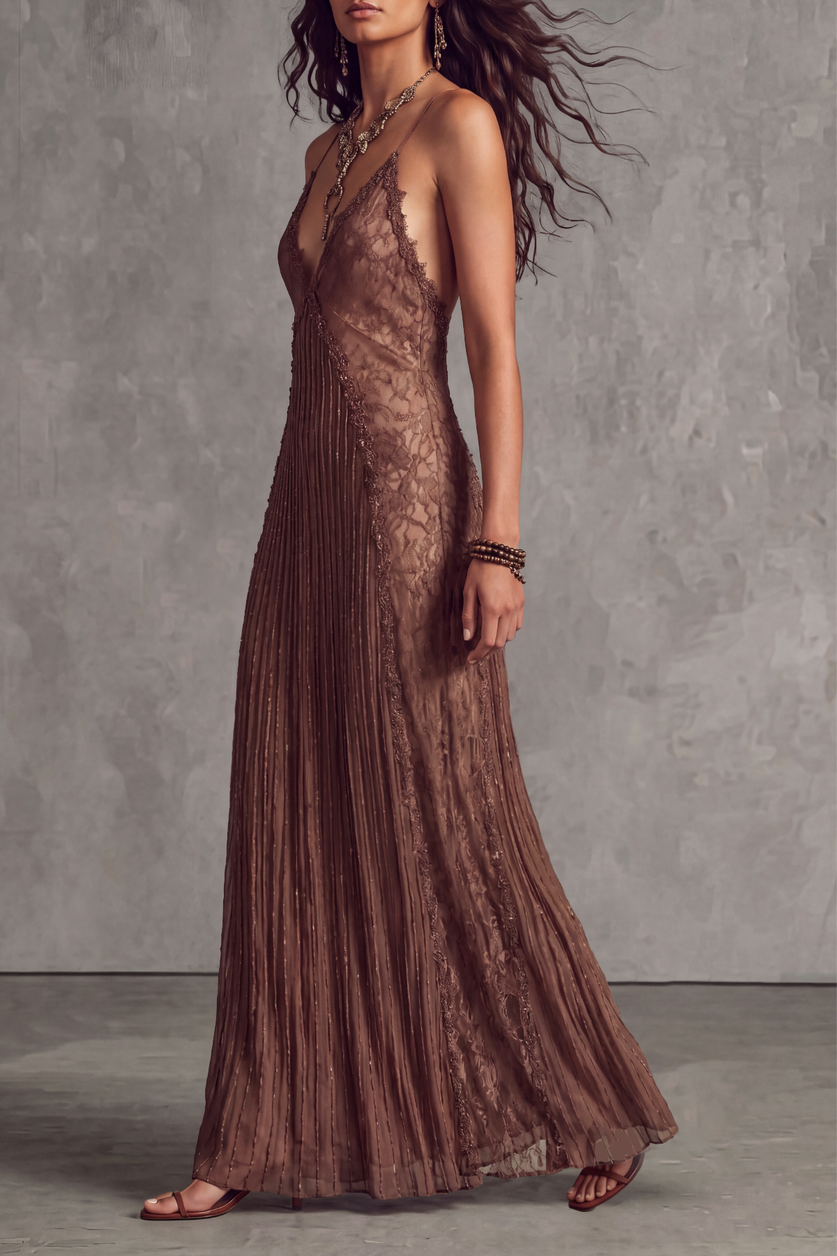 Classic Spaghetti Strap Lace Maxi Dress